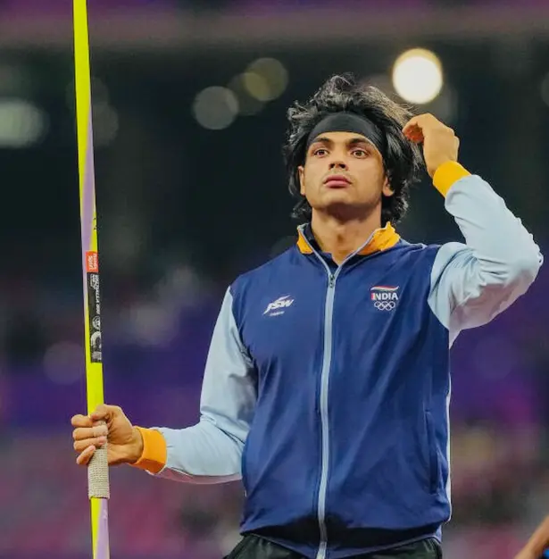 Neeraj chopra at olympics2024 before sliver throw